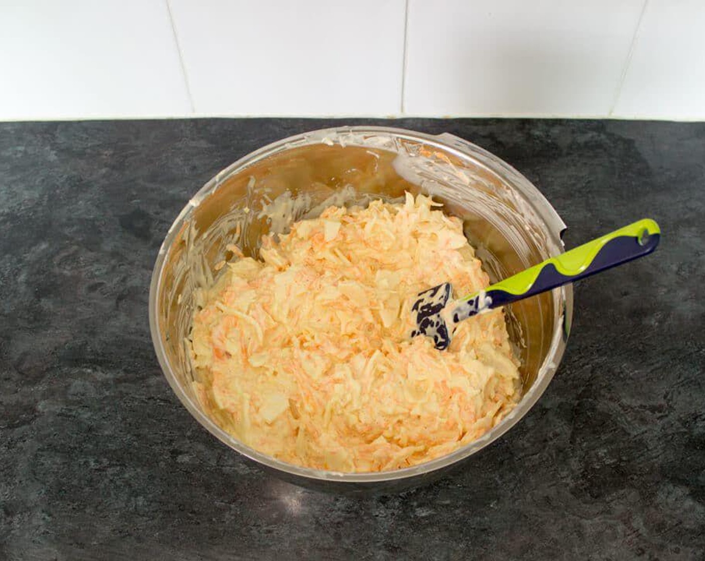 step 4 Tip in every last drop of that Hellmann's® Real Mayonnaise (2 2/3 cups) and give it a really really good mix until everything is absolutely smothered in the stuff.