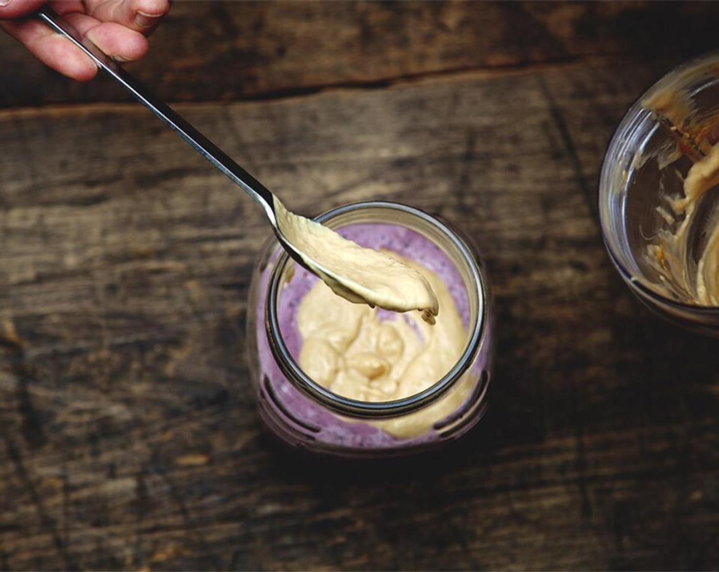 step 5 Carefully layer the peanut butter smoothie on top of the raspberry.