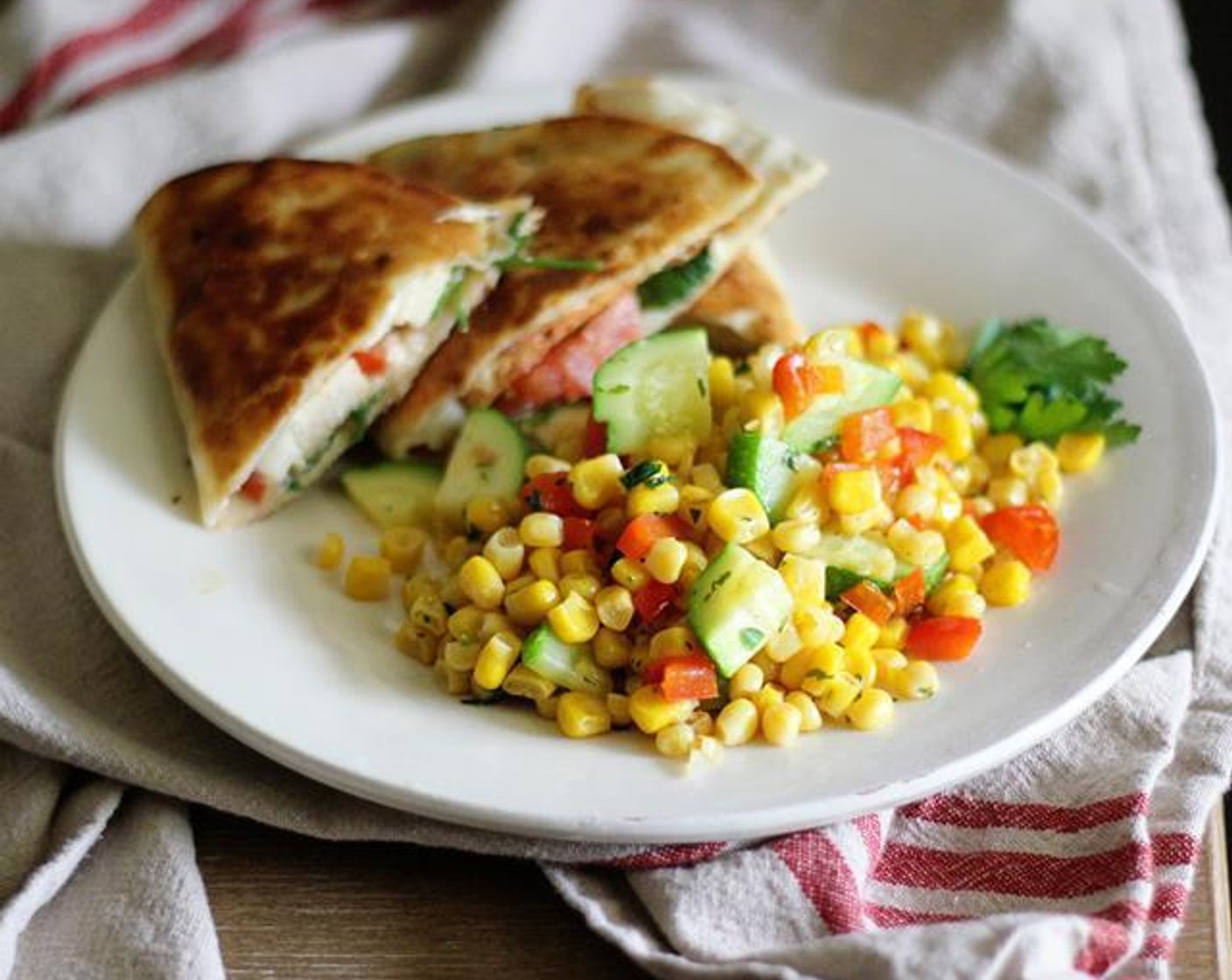 Paprika Chicken Quesadillas & Sweet Corn Stirfry