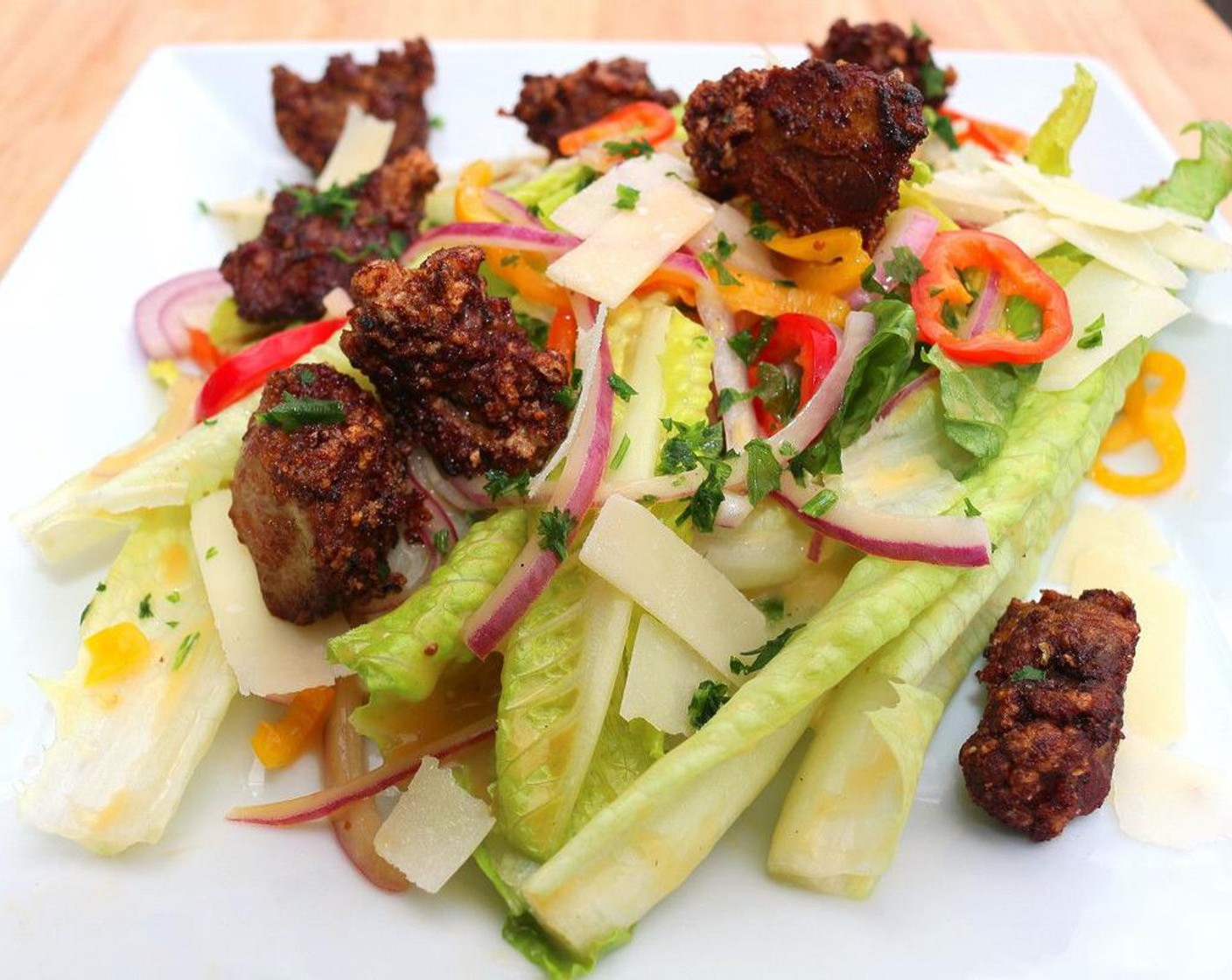Salad of Cracked Pepper-Dusted Chicken Liver Nuggets