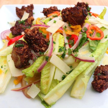 Salad of Cracked Pepper-Dusted Chicken Liver Nuggets Recipe | SideChef