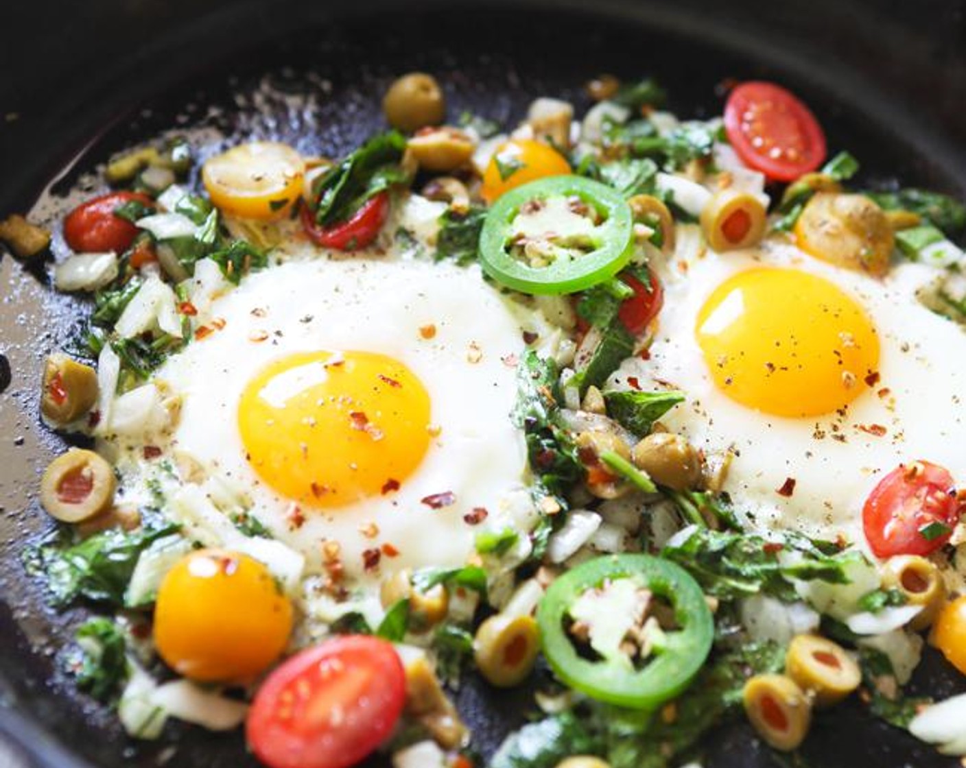 step 3 Add Turkey (to taste), if using. Create two holes in the center of the veggies and crack a Farmhouse Eggs® Large Brown Eggs (14) into each hole. Cover with a lid or baking sheet and let sit for 4-5 minutes, or until whites of eggs are cooked through.