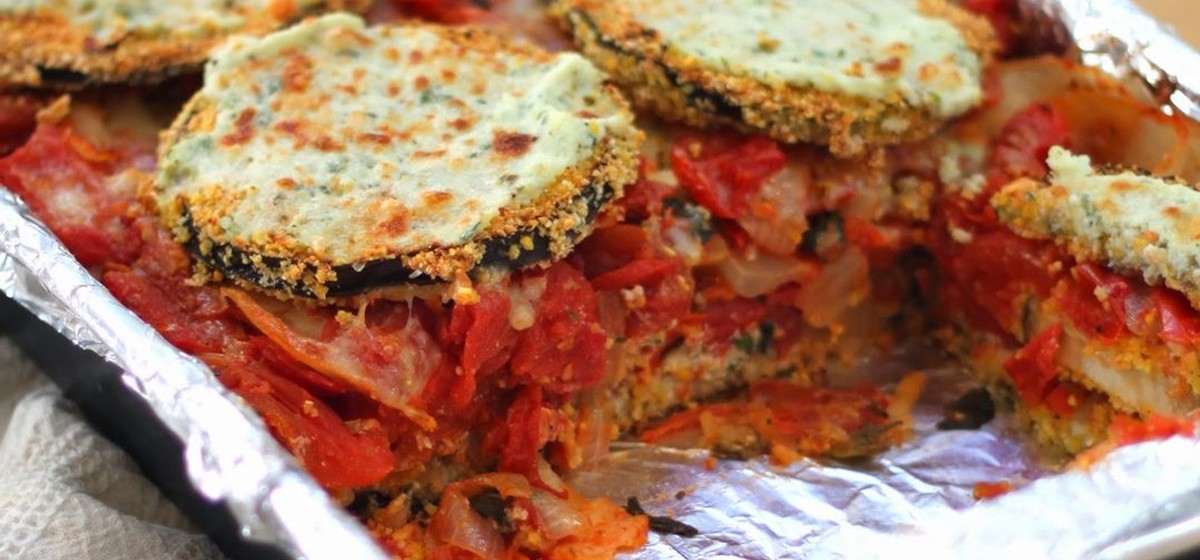 Cornmeal Crusted Eggplant & Roasted Tomato Lasagna Recipe | SideChef