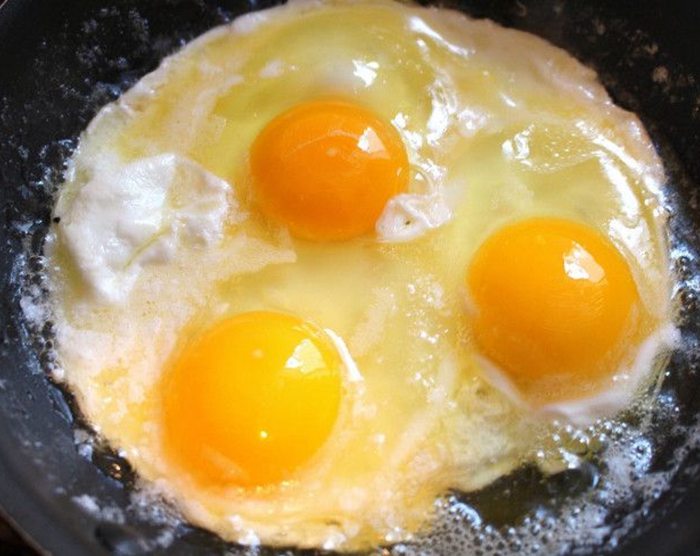 step 1 Heat Cooking Oil (as needed) in a medium non-stick skillet over low heat, until slightly shimmering. Crack Eggs (3) into the hot skillet. Cook to your desired level of doneness.