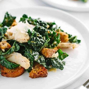 Chicken Kale Caesar salad with Croutons Recipe | SideChef