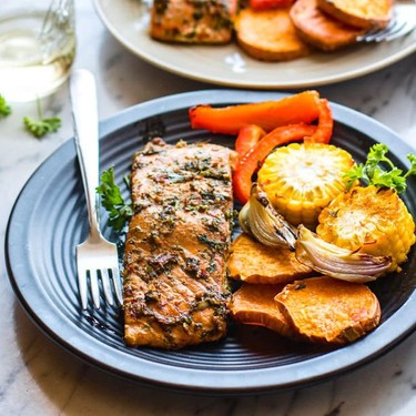 Easy Sheet Pan Jerk Salmon with Veggies Recipe | SideChef