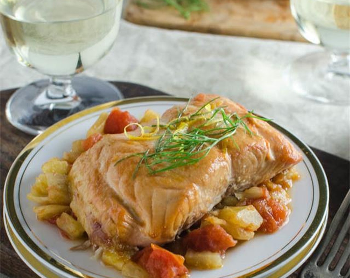 Plank Roasted Salmon with Fennel and Tomatoes