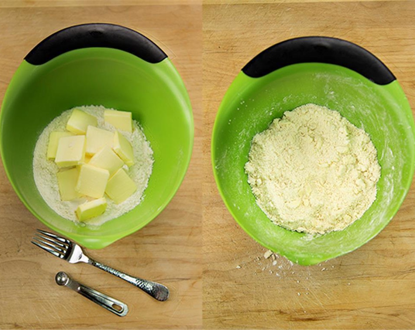 step 2 For the pie crust, in a large bowl, combine the All-Purpose Flour (2 cups) and Salt (1/4 tsp). Add the Unsalted Butter (2/3 cup) and work into the dough with a fork until crumbly.