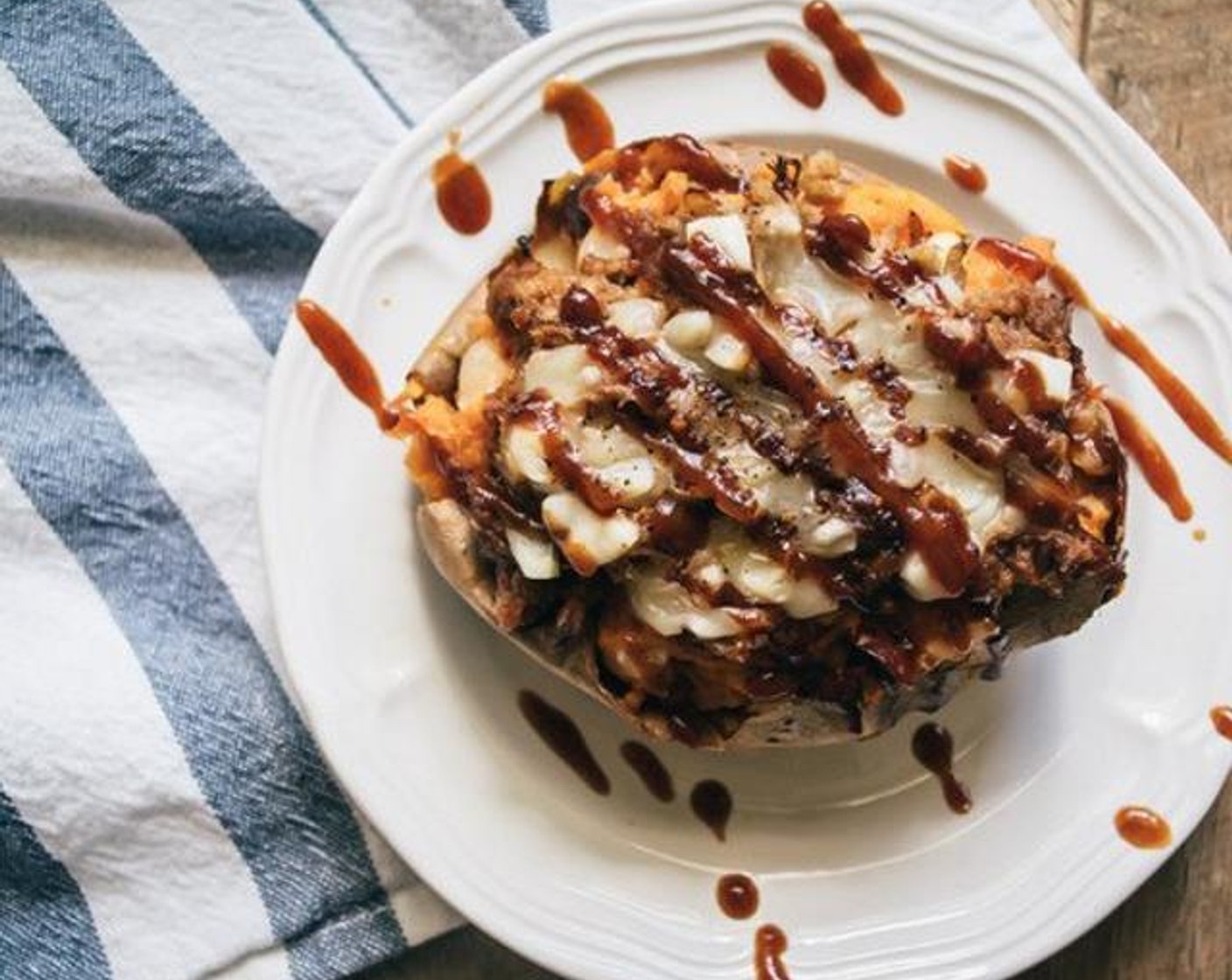 Loaded BBQ Pork and Veggie Sweet Potatoes