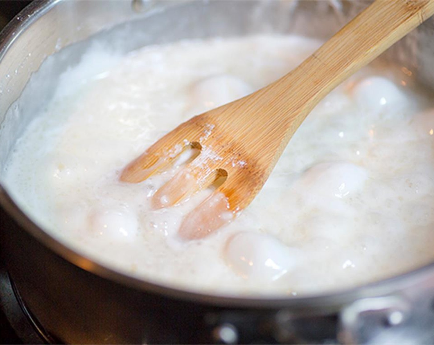 step 2 Heat and stir until the mixture comes to a boil.