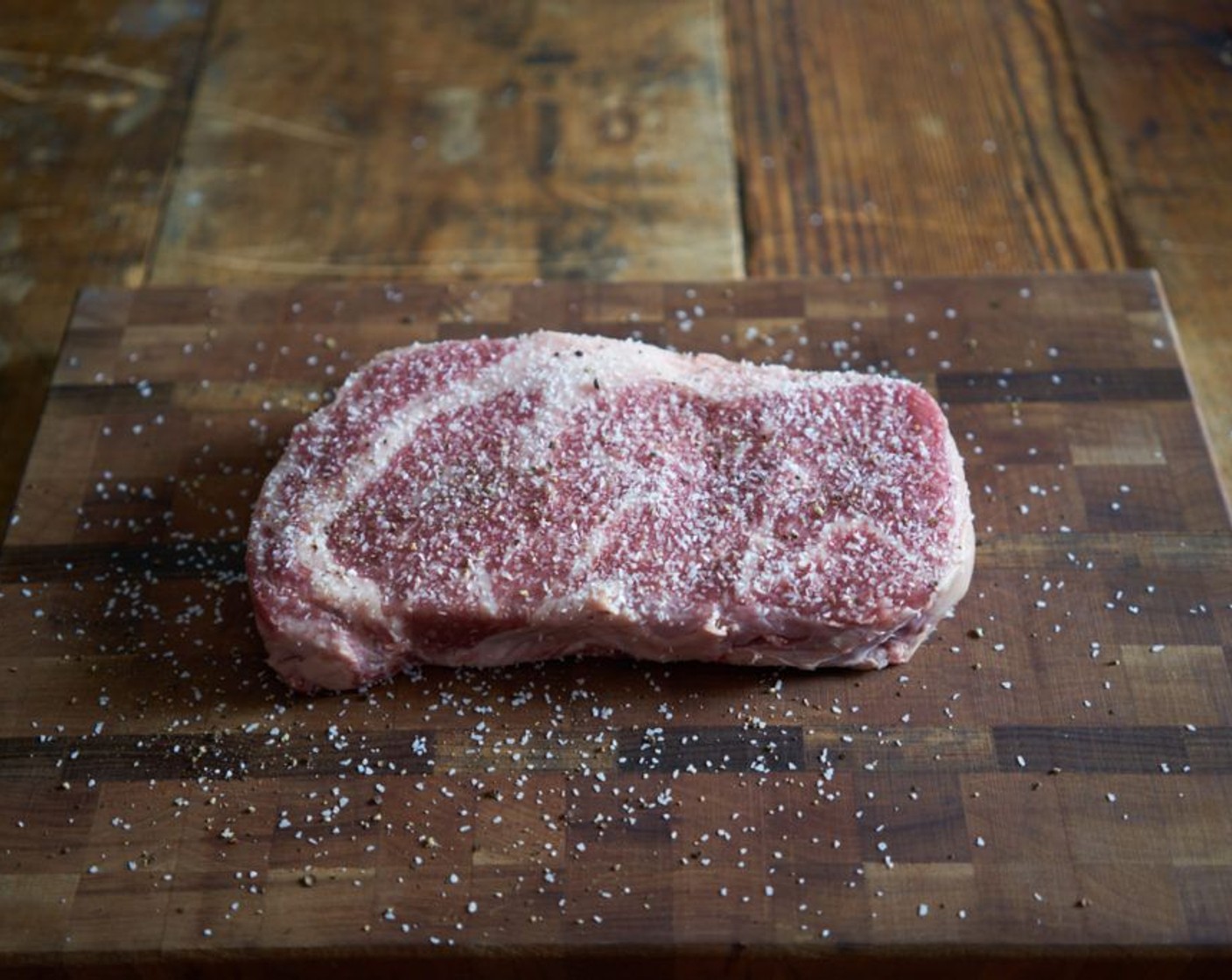 step 1 About one hour before cooking, remove the Boneless Ribeye Steak (1 lb) from the fridge and pat dry with paper towels. Season generously with Kosher Salt (to taste) and Ground Black Pepper (to taste) and allow to come to room temperature. Do not let the steak remain in room temperature for more than 2 hours!