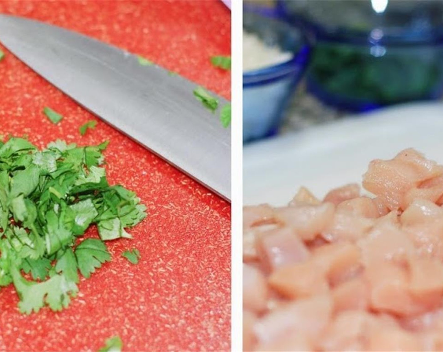step 2 Chop the Fresh Cilantro (2 Tbsp). Finely chop the Red Bell Pepper (1/2 cup) and Onion (1/2 cup). Dice the Boneless, Skinless Chicken Breast (1 lb). Drain the GOYA® Black Beans (1/2 cup).