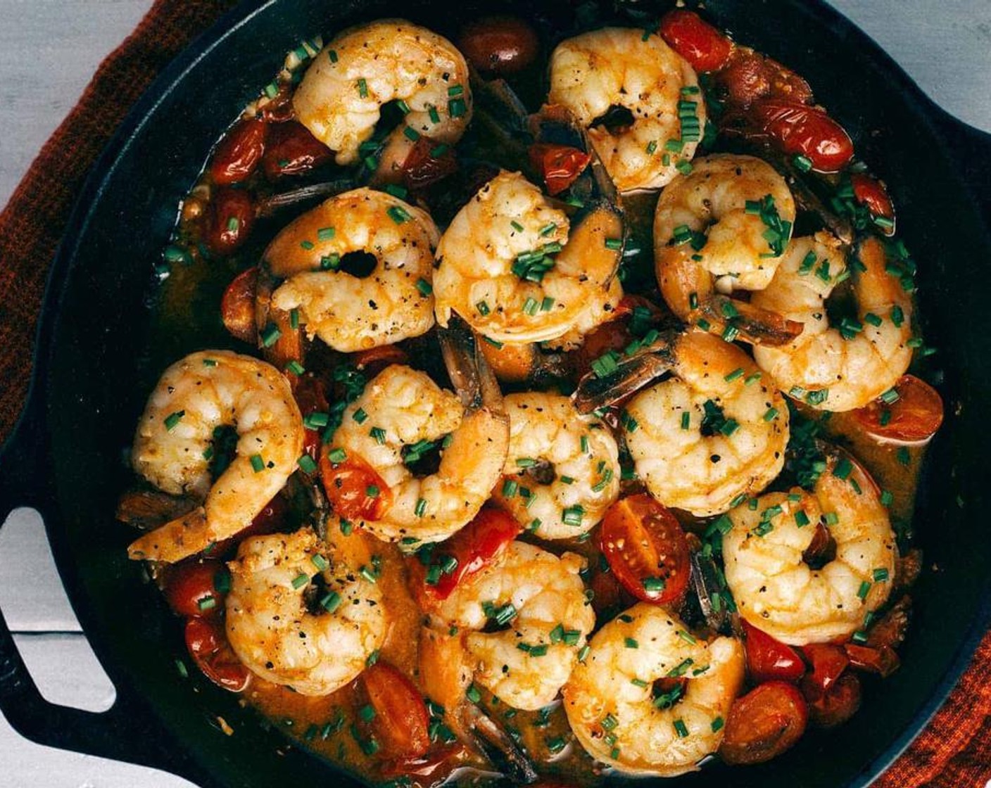 Jumbo Spicy Garlic Shrimp and Tomato Skillet