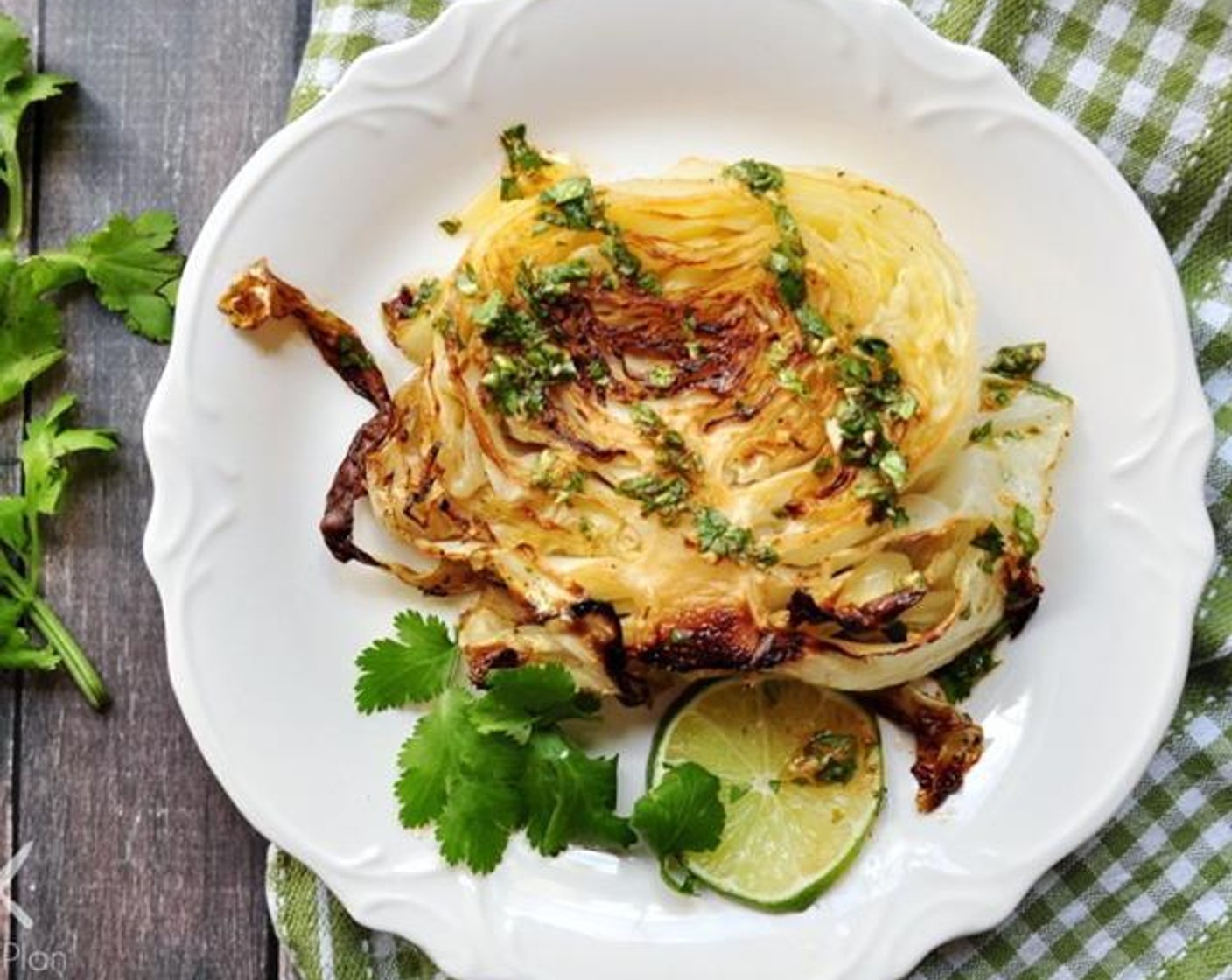 Roasted Cabbage Steaks with Lime & Cilantro Sauce