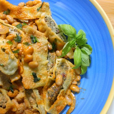 Cannellini Beans Ravioli Gratinated in Chilli Tomato Cream Recipe | SideChef