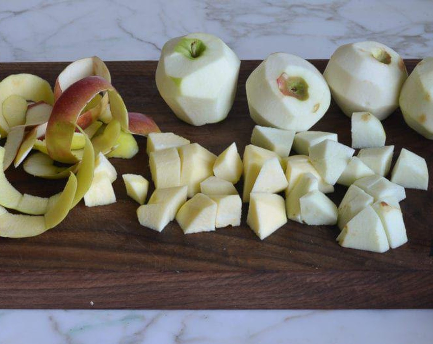 step 2 Wash, peel, core the Apples (14 1/2 cups). Cut apples into 1-inch chunks.