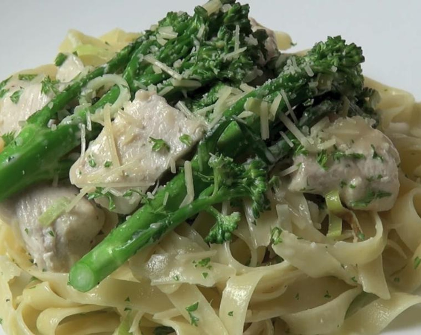 step 6 Stir the chicken mixture through the pasta. Plate and sprinkle with extra parmesan and Fresh Parsley (1/4 cup).