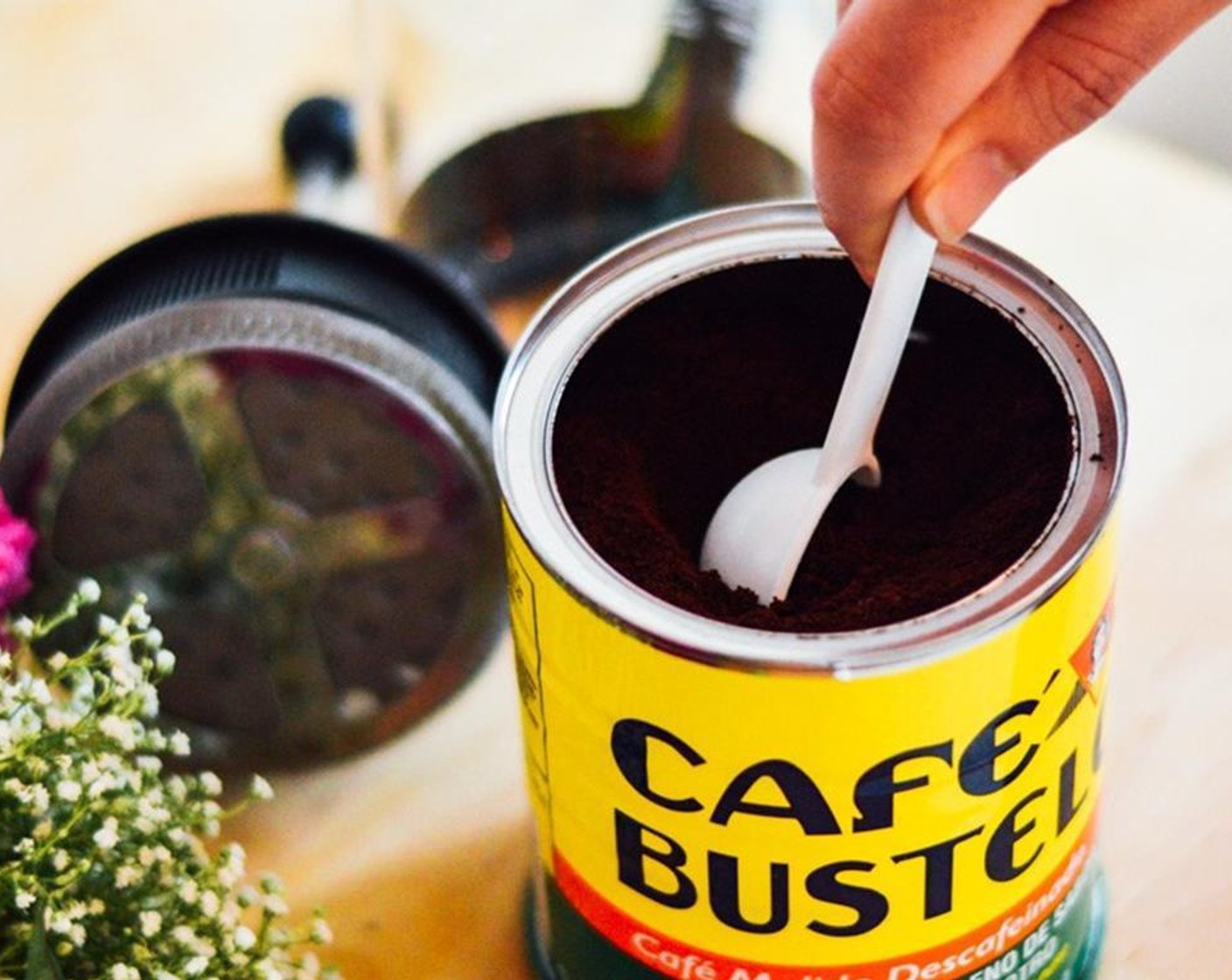 step 1 Pour Ground Coffee (2/3 cup) into french press.