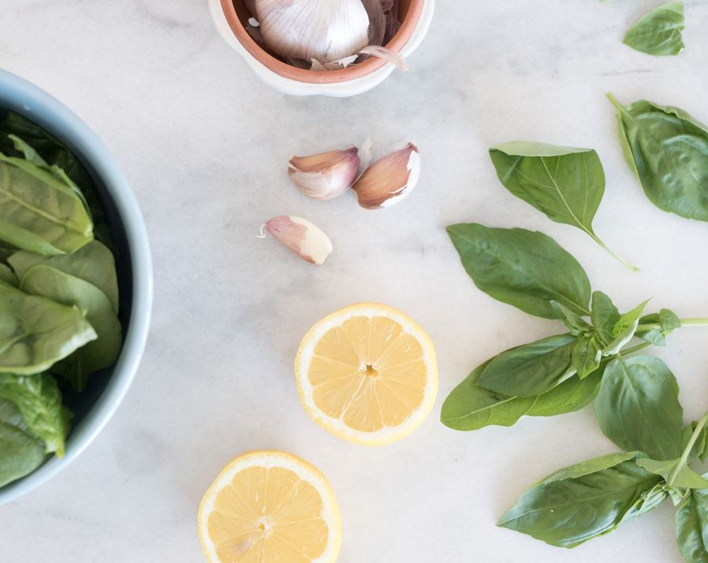 step 3 For the pesto: Put Fresh Spinach (2 cups), Lemon (1), Hemp Hearts (1/2 cup), Garlic (1/2 clove), Extra-Virgin Olive Oil (1/4 cup), Fresh Basil (1 cup) and Sea Salt (to taste) in a food processor and blitz to desired consistency.