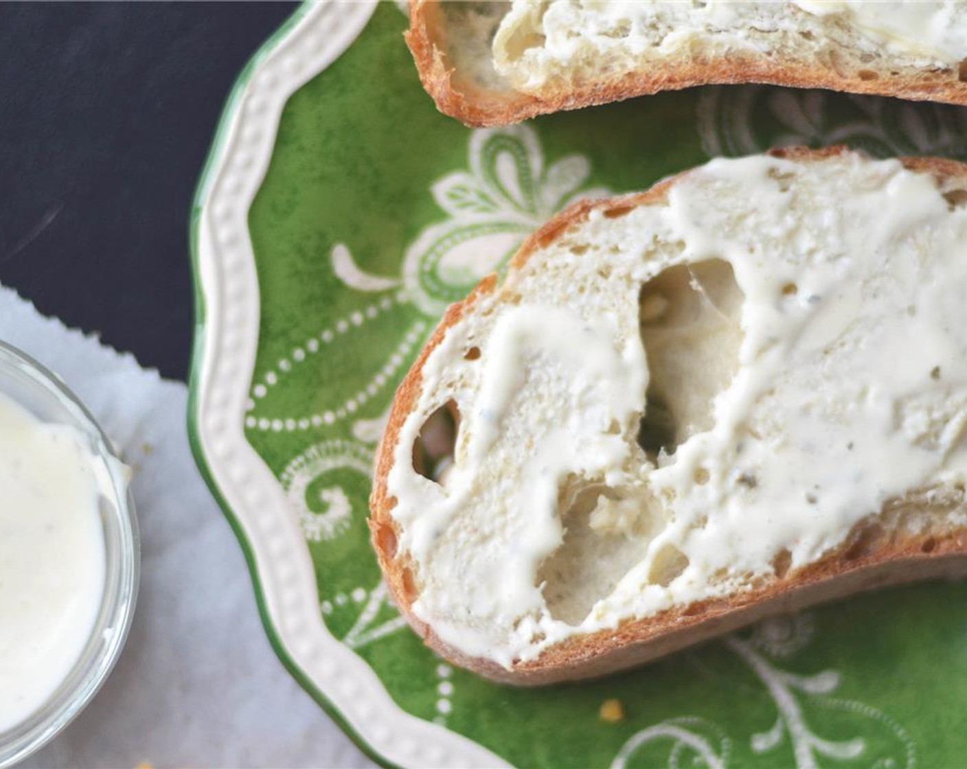 step 4 Take one slice of bread, butter side down and slather the other side of the bread with Ranch Dressing (1 Tbsp) (or a tad bit more if you like).