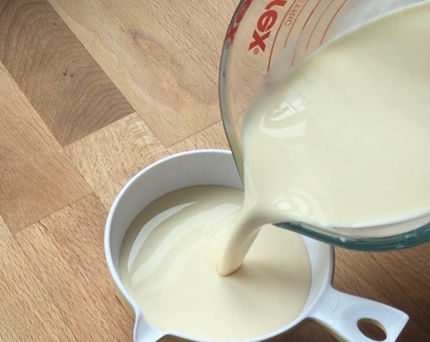 step 7 Before you start frying, pour the batter into a small cup. This cup should be wide and tall enough to completely submerge the pie tee mold.