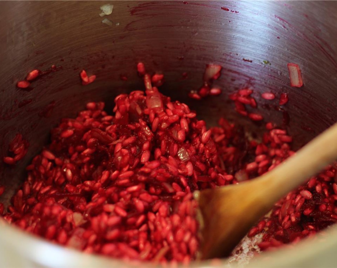 step 13 When you have about ½ cup of stock left, stir in 1/4 cup of grated beets and Saffron Salt (to taste).