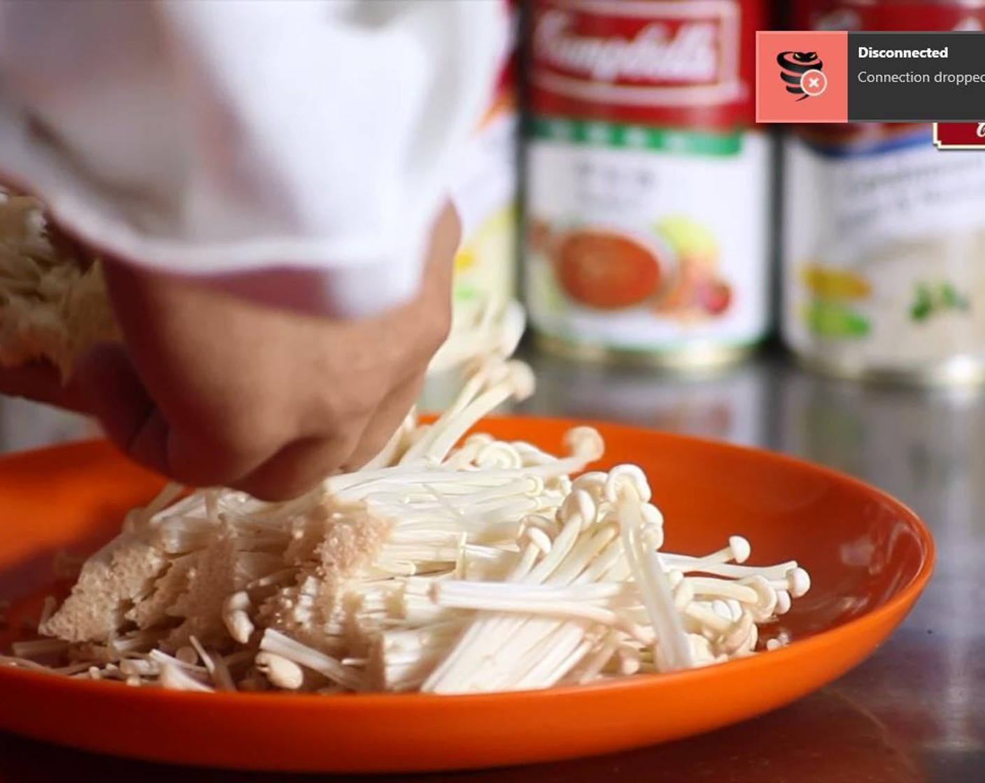 step 1 Boil the Enoki Mushroom (1 bunch) for about 1-2 minutes, drain them and put into the bottom of a bowl.