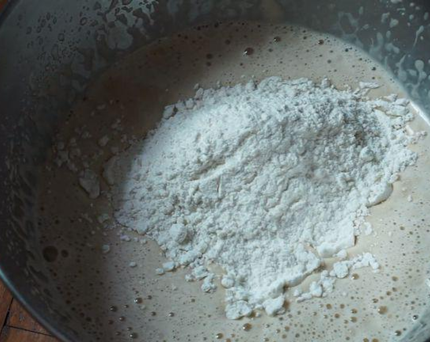step 3 Stir in the Cake Flour (3/4 cup) and Baking Powder (1 tsp).
