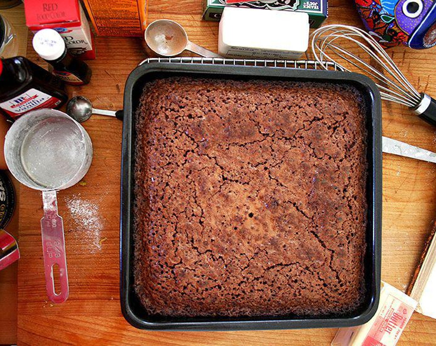 step 4 Spread into prepared pan and bake for approximately 37-40 minutes. Insert a pairing knife or steak knife straight into center. If it comes out clean or with just a few moist crumbs, the brownies are done.