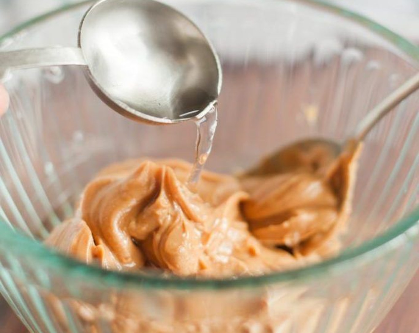 step 1 Mix the Peanut Butter (1 cup) with the Water (3 Tbsp).