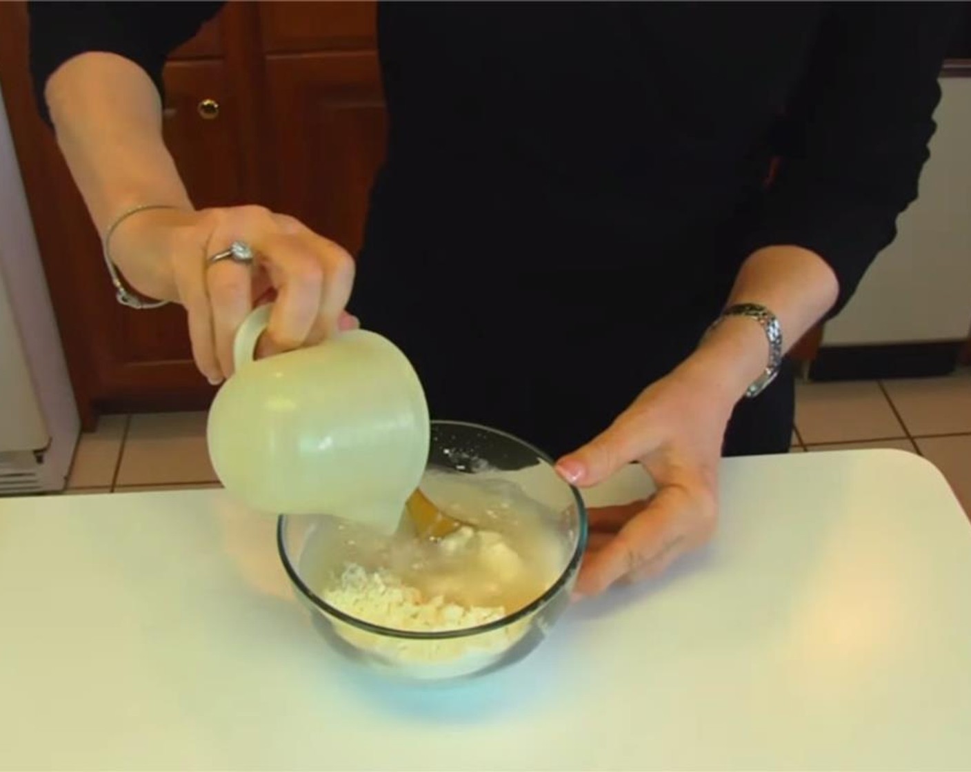 step 1 In a small bowl, mix All-Purpose Flour (3/4 cup), Corn Starch (2 Tbsp), Baking Powder (1/4 tsp), Baking Soda (1/4 tsp), Salt (1/4 tsp) and Water (3/4 cup) until smooth.