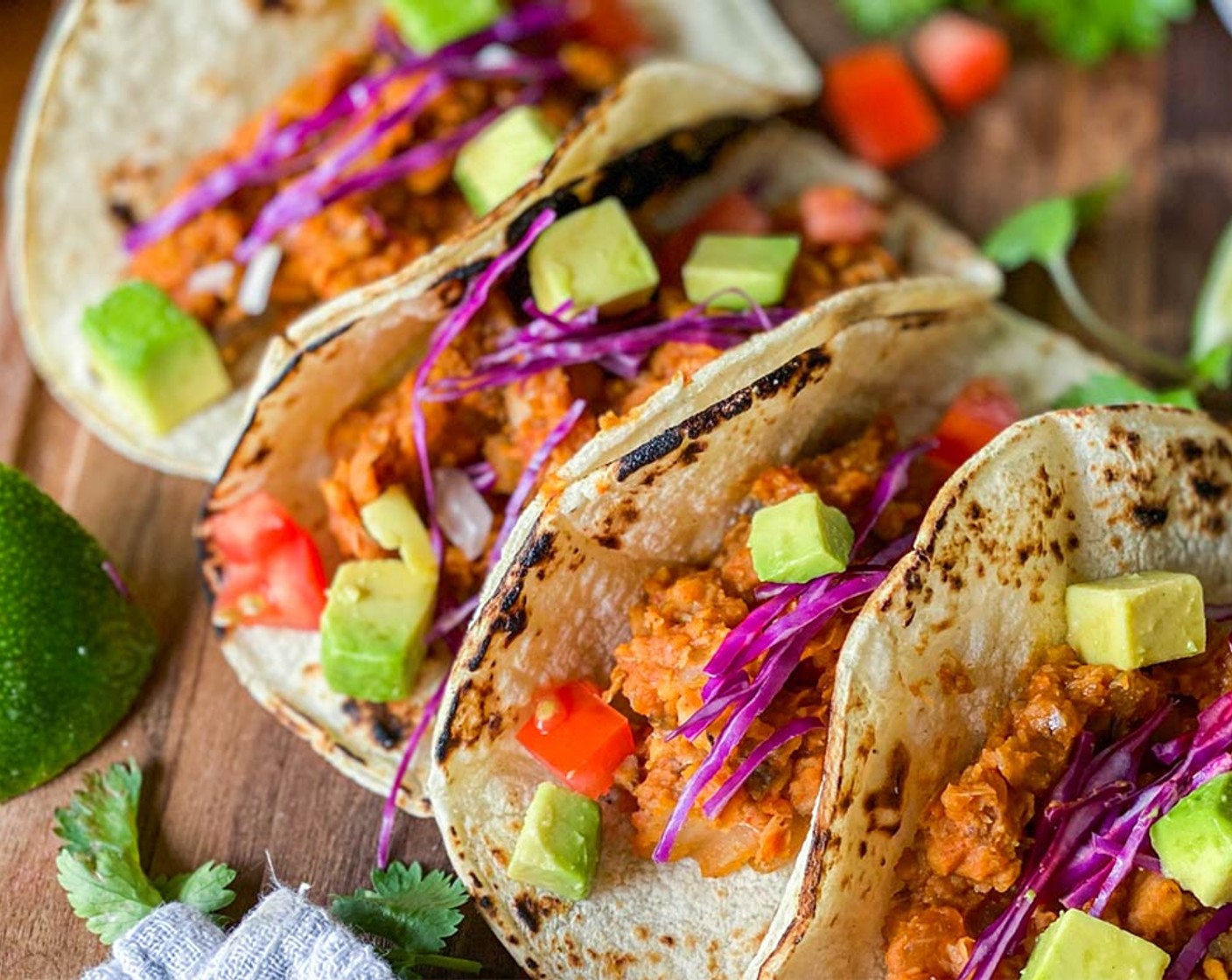 step 3 Spoon the vegan chorizo mixture into the warmed Tortillas (8). Serve with assorted toppings, such as shredded vegan cheese, sliced avocado, shredded cabbage, and a squeeze of lime juice, if desired.