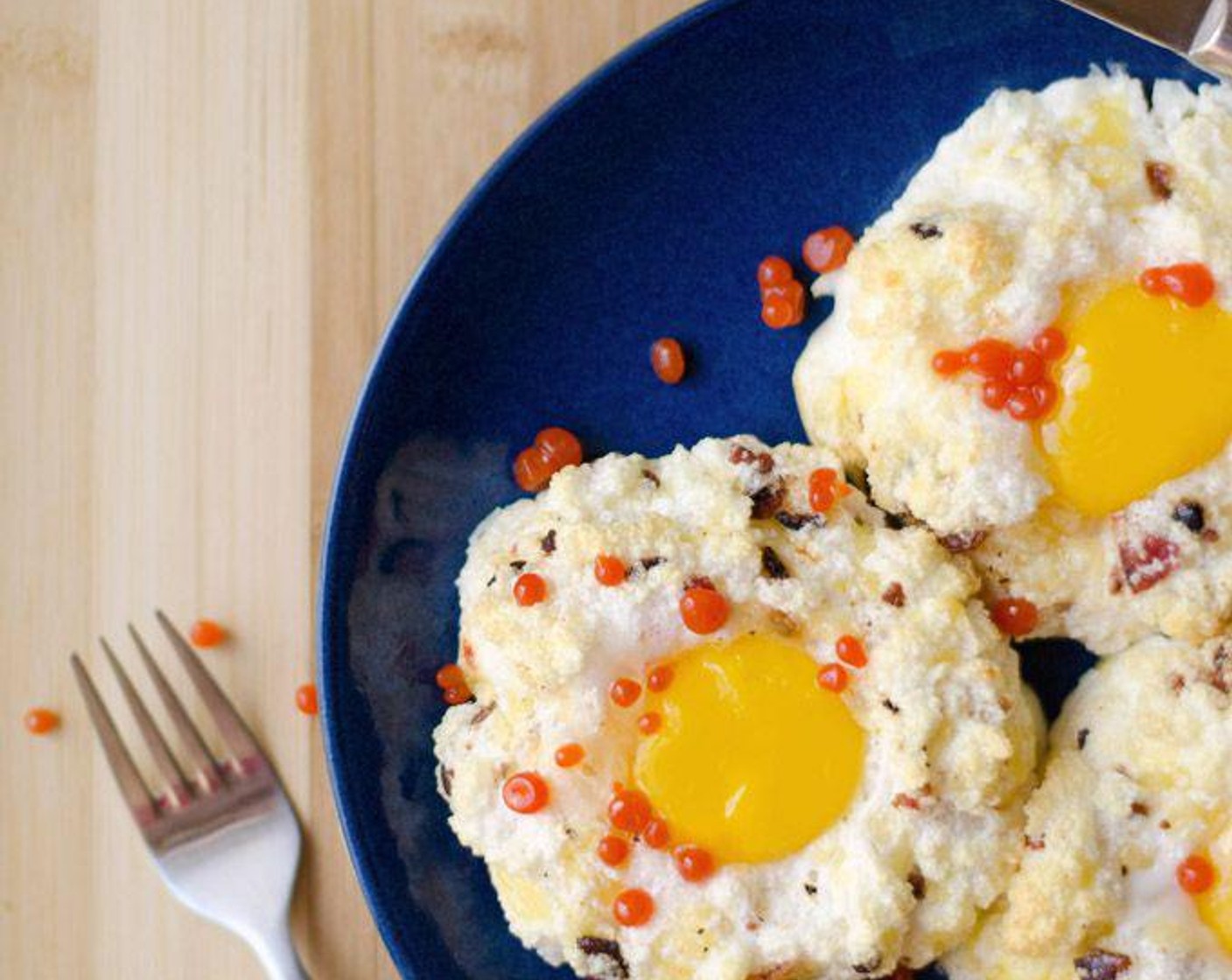 Eggs in Clouds with Sriracha Caviar