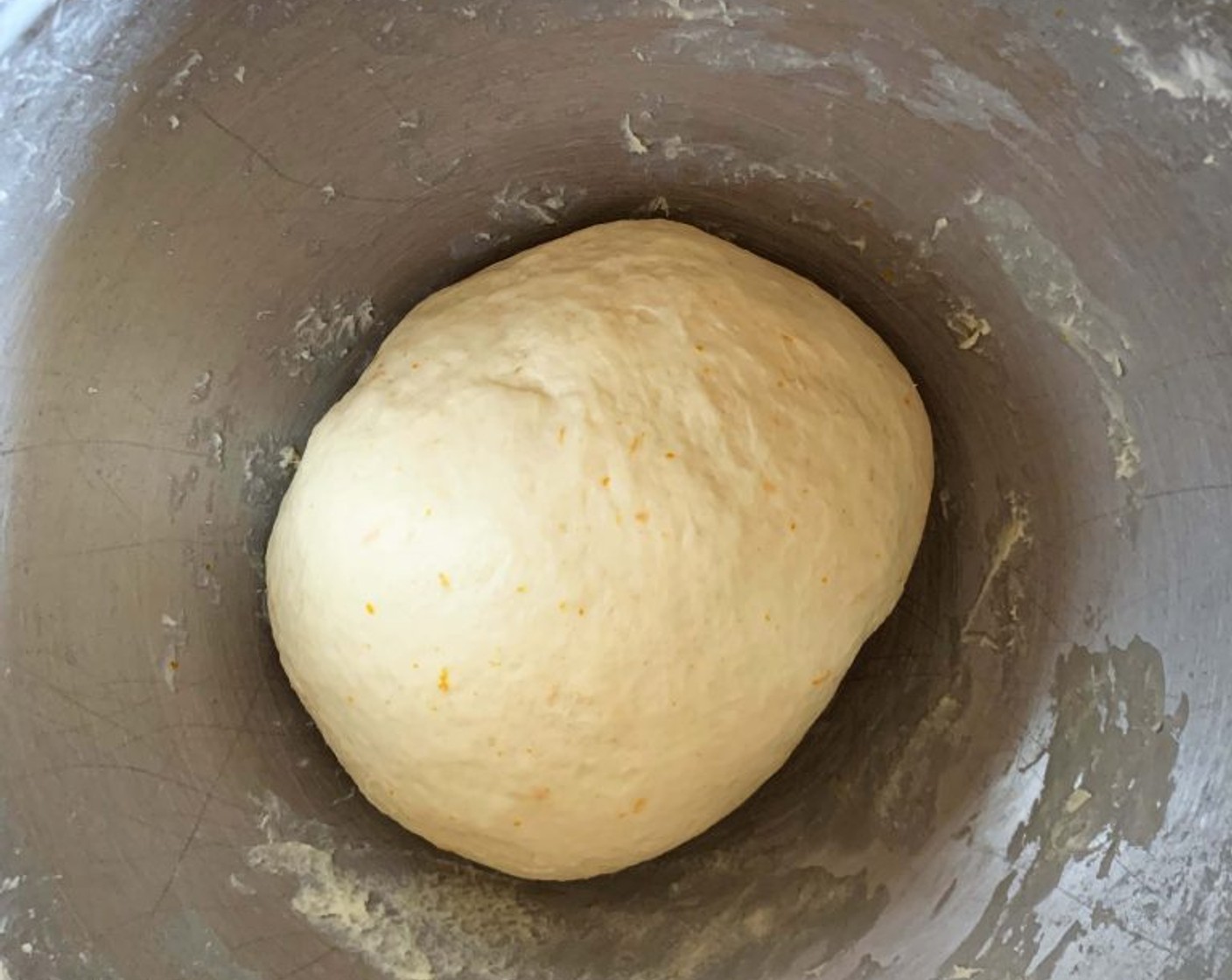 step 4 Once all the liquids have been absorbed and the dough starts coming together, add the Oil (1 oz) and Salt (1 tsp) and mix until the dough is no longer sticking on the bowl and is smooth and elastic. Turn in onto your kitchen counter and do a few rounds of slap and folds, 20 minutes in between rounds.