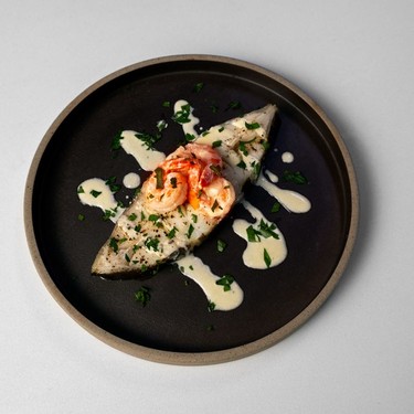 Halibut with Champagne Sauce and Prawns Recipe | SideChef