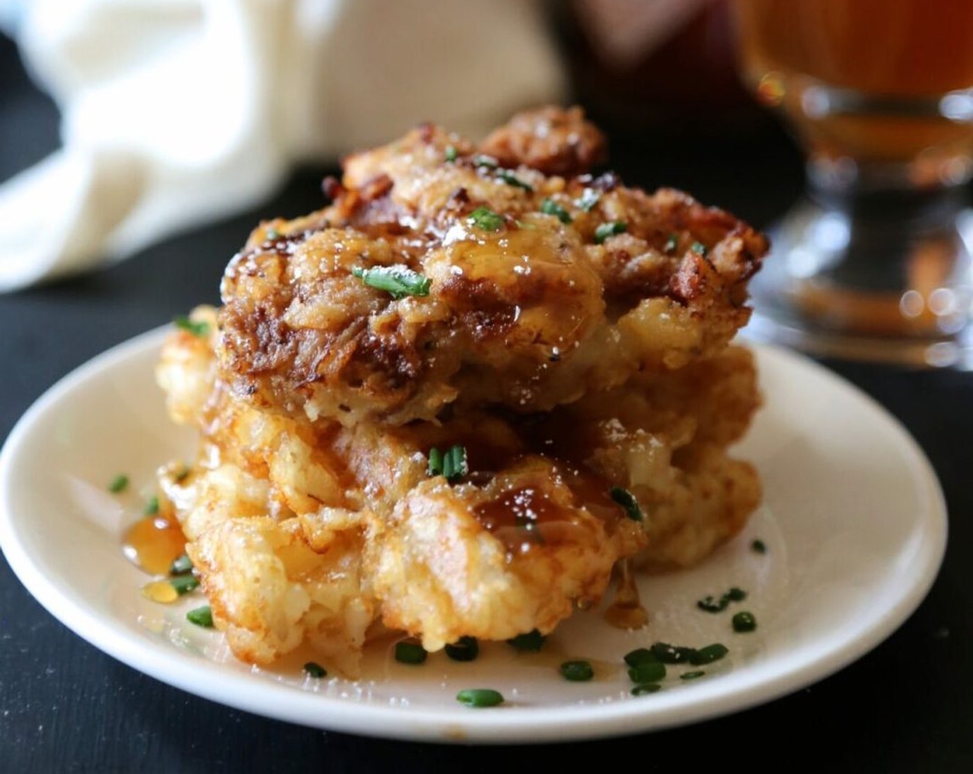 Fried Chicken and Waffle-Tots with Honey