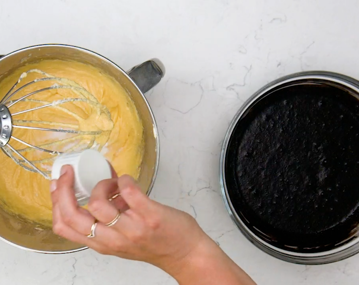 step 4 Add in the Eggland's Best Classic Eggs (4), two at a time. Then add Baking Soda (1 tsp), Baking Powder (1 tsp), and Salt (1 tsp). Mix on high for another minute.