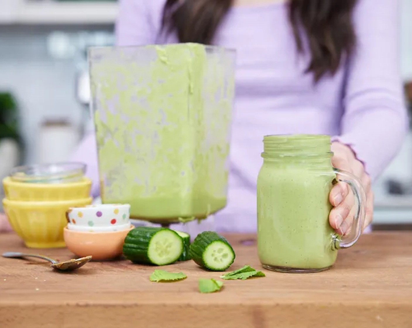 step 1 Place the Frozen Pineapple (1 cup), {@10:}, Leafy Greens (1 cup), {@11:}, Cucumber (1/2), Nut Butter (1 Tbsp), Hemp Hearts (1/4 cup), Ground Flaxseed (1 Tbsp), Fresh Mint Leaves (3), Ground Cinnamon (1/2 tsp), Raw Honey (1 Tbsp), and Non-Dairy Milk (to taste) into a blender and blitz until smooth and creamy.