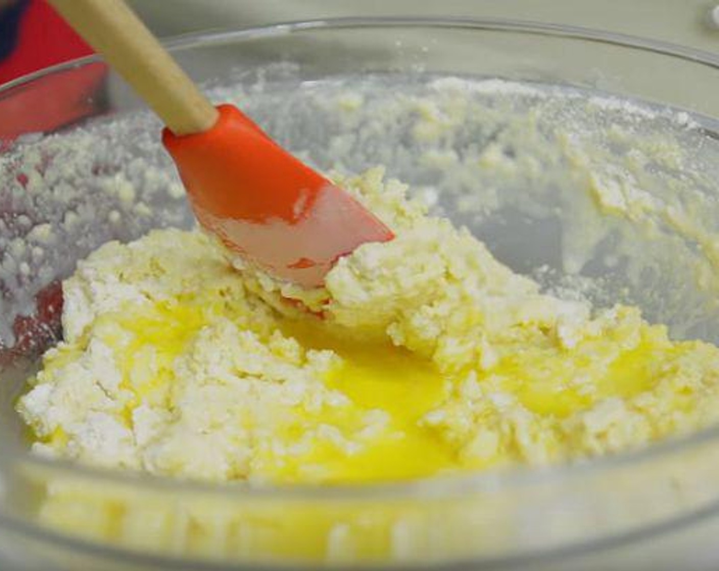 step 2 In a jug, whisk Milk (1 cup) and Farmhouse Eggs® Large Brown Egg (1) together. Add milk mixture to the flour mixture and mix until the combination is nearly combined, then stir in the Butter (1/4 cup).