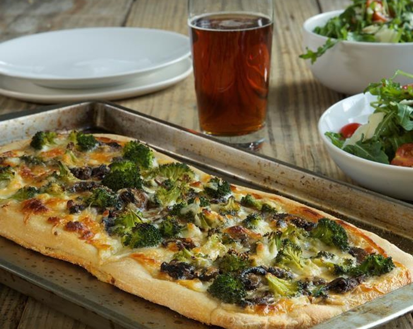 White Pizza with Broccoli and Mushrooms