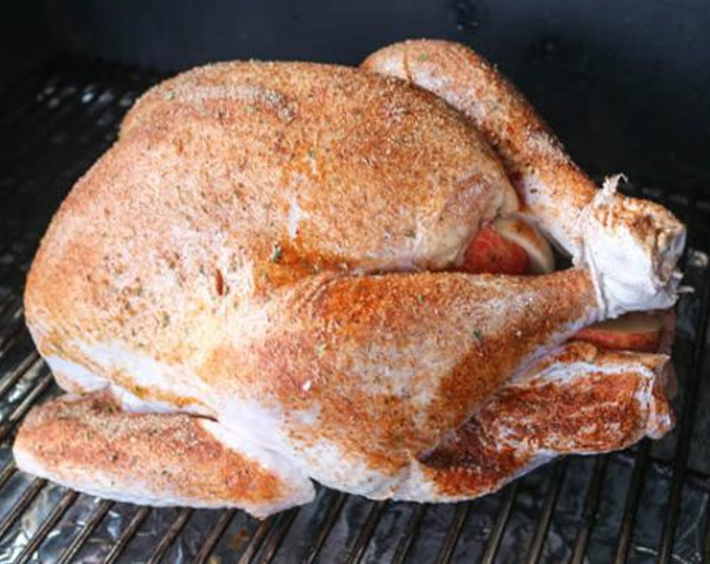 step 12 Smoke the turkey for 3 ½ hours spraying the skin with additional cooking spray as necessary. Remove the turkey from the smoker when internal temperature reaches 165 degrees F (73 degrees C) in the breast and 175 degrees F (79 degrees C) in the thigh.