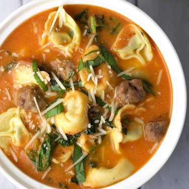 Tuscan Tomato Tortellini Soup with Italian Sausage and Greens Recipe | SideChef