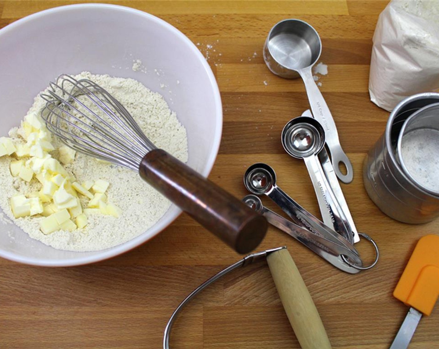 step 2 Place a rack in the lower third of the oven. Whisk together Gluten-Free All-Purpose Flour (1/2 cup), Baking Powder (1/4 tsp), Salt (1 pinch), and Fresh Ginger (1 pinch). Mix in Butter (1/4 cup) with a pastry blender or fingers until chunks are pea sized or smaller.