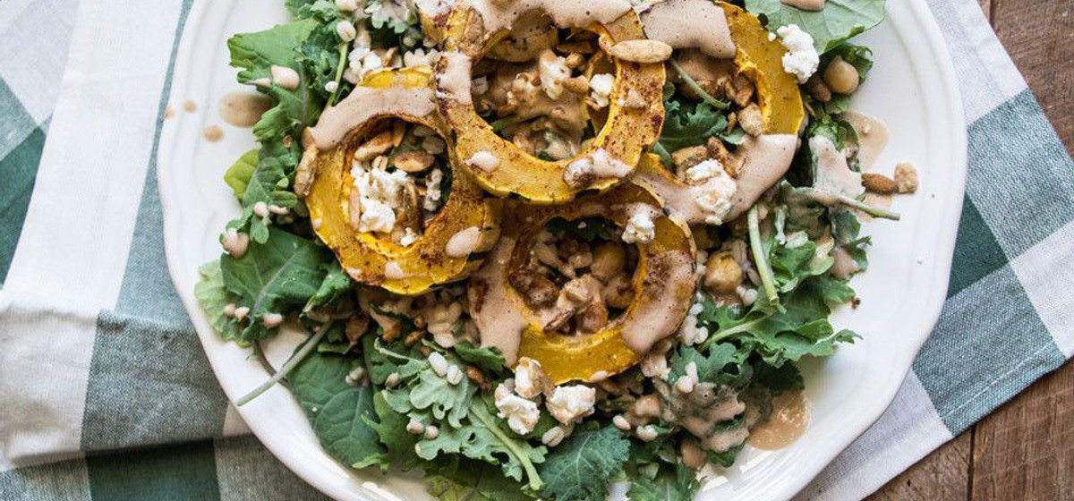 Delicata Squash and Barley Kale Salad Recipe | SideChef