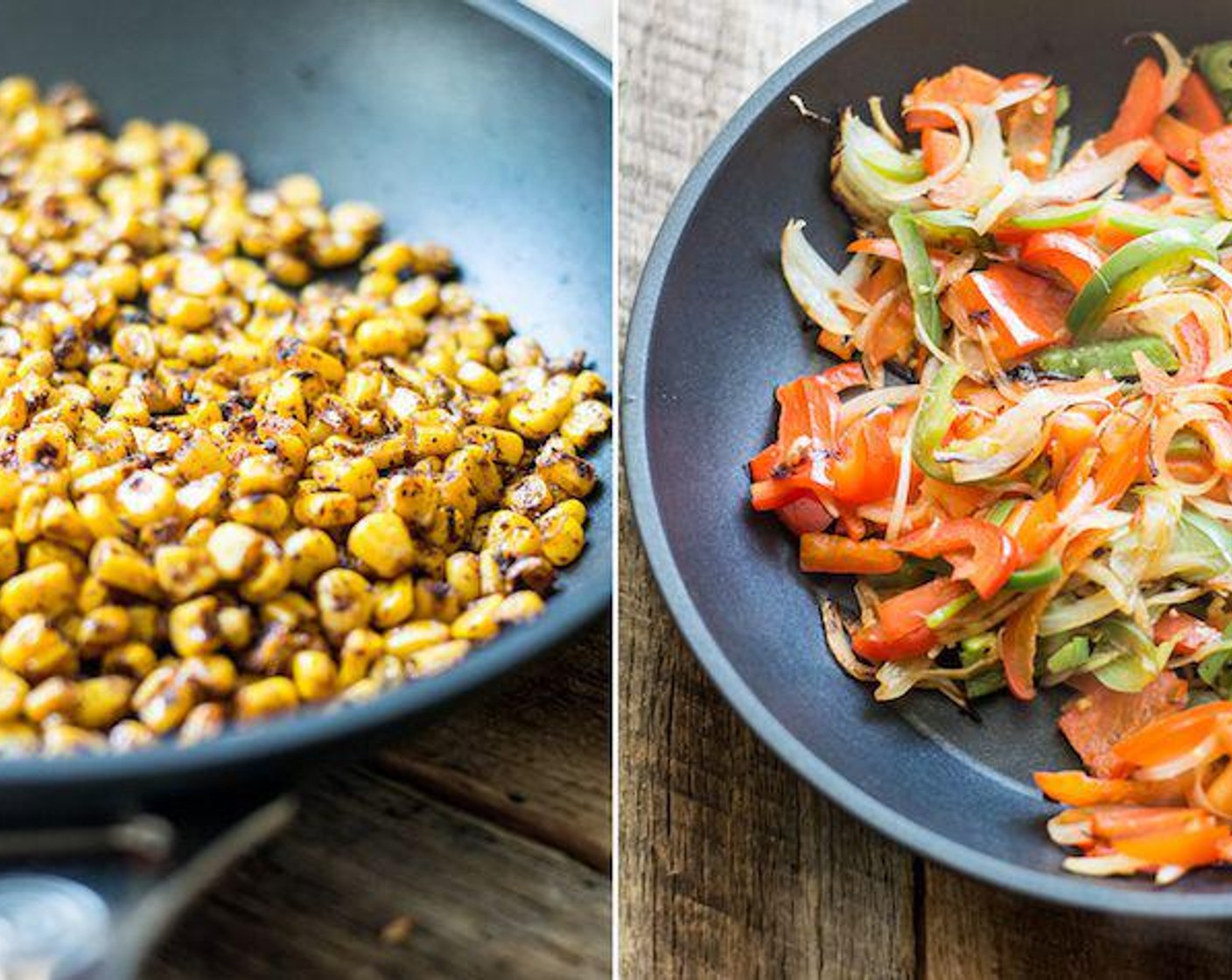 step 4 Sprinkle corn with Chili Powder (1 tsp) and Ground Cumin (1 tsp), stir to coat and remove from heat. Add the roasted veggies, Canned Black Beans (1 3/4 cups) and Mild Salsa (1/2 cup) into the corn, stir until well mixed.