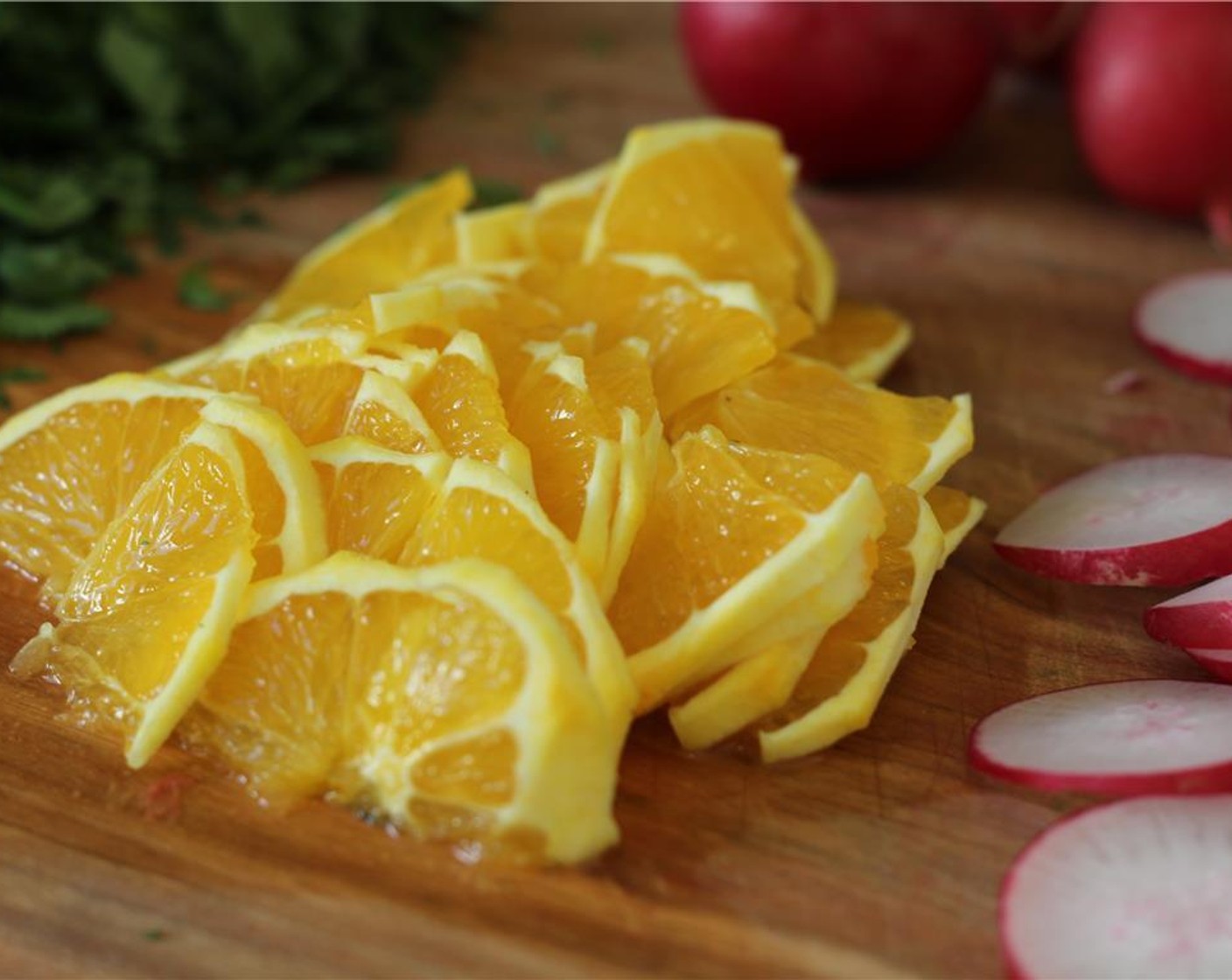 step 13 Peel and slice the Cara Cara Orange (1) into small segments.