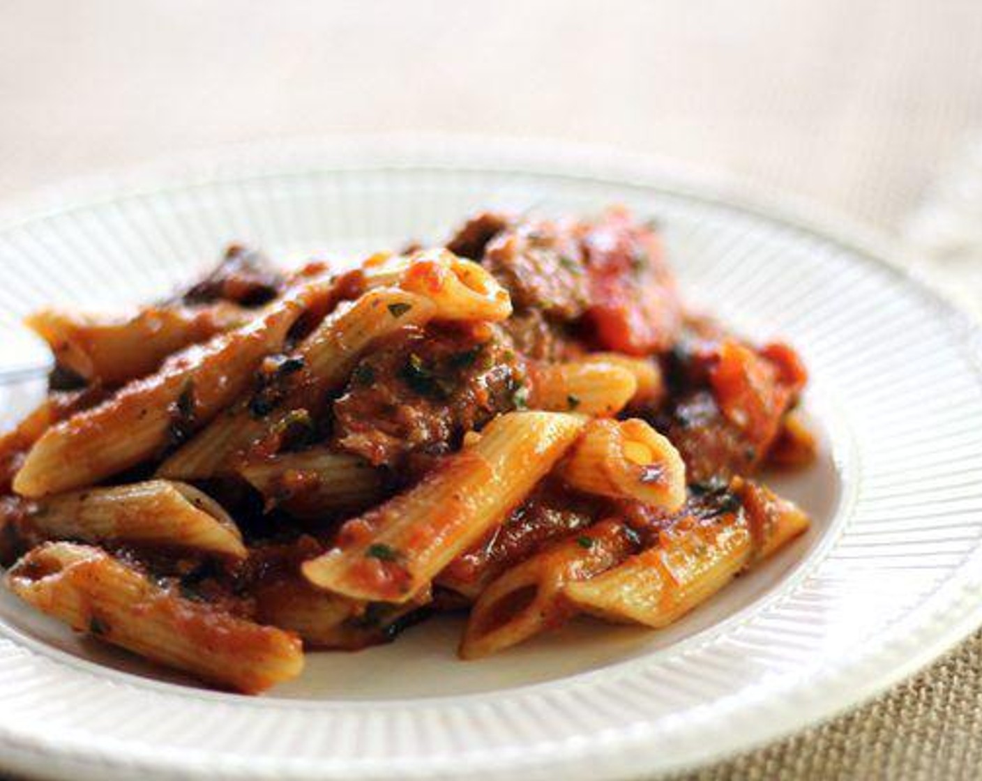 Chimichurri Steak Penne Pasta with Broiled Tomatoes in Marinara