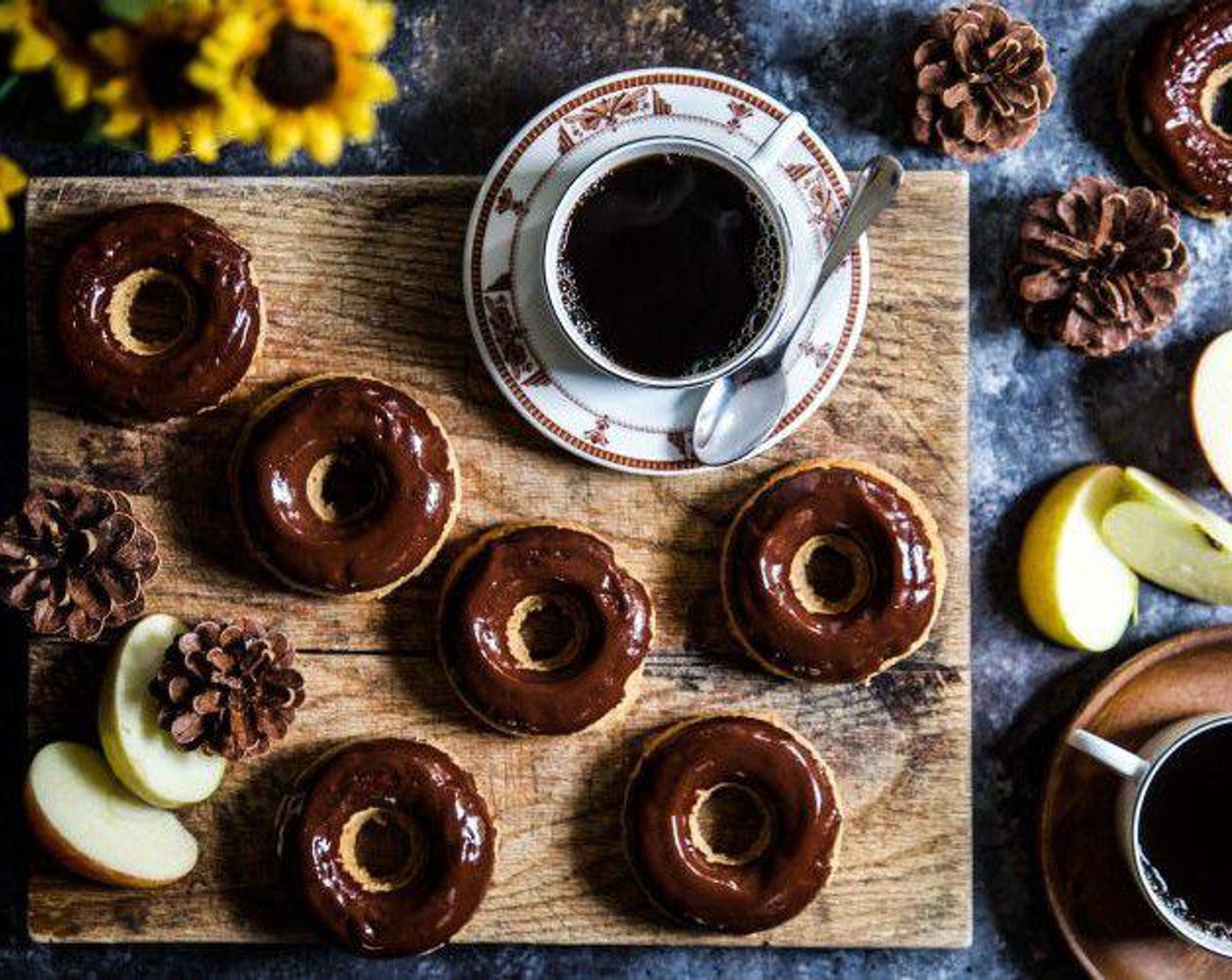 Cider Doughnuts with Tahini Chocolate Bourbon Glaze