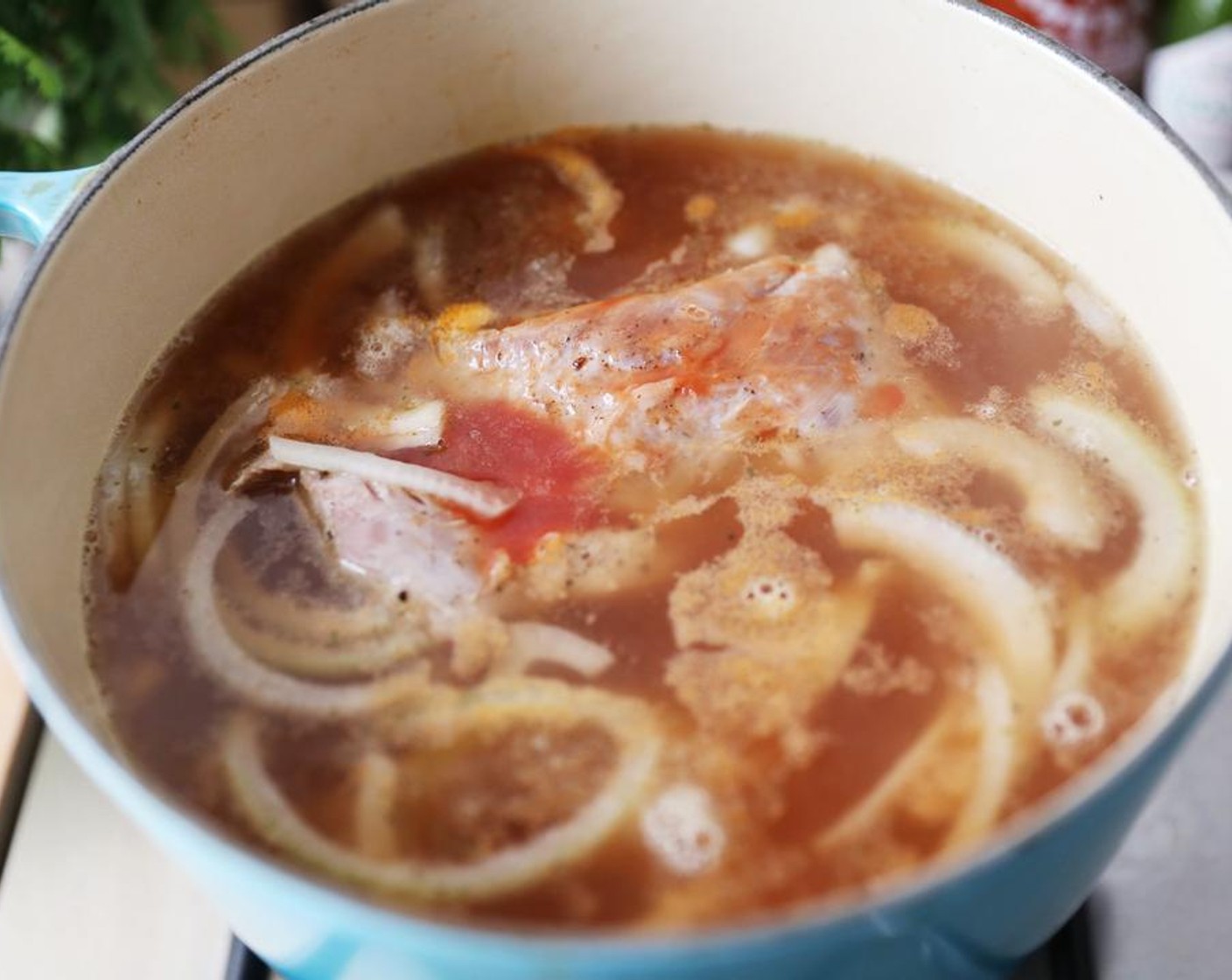 step 5 Add the Chicken Stock (4 cups) and Tomato Juice (1/2 cup).