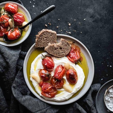 Tomato and Garlic Confit Over Whipped Feta Yogurt Recipe | SideChef
